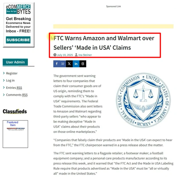 Amazon & Walmart Sellers ALERT: New FTC Crackdown on “Made in USA” Claims (2025)