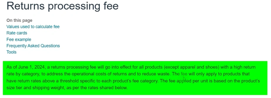 Amazon Return Processing Fee